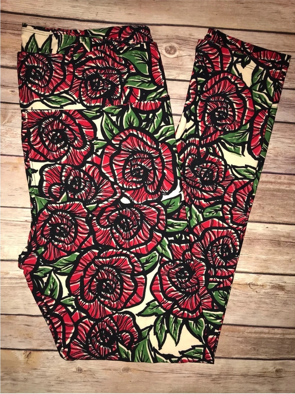 Brand New Lularoe TC Stained Glass Red Disney Rose Roses Floral Leggings